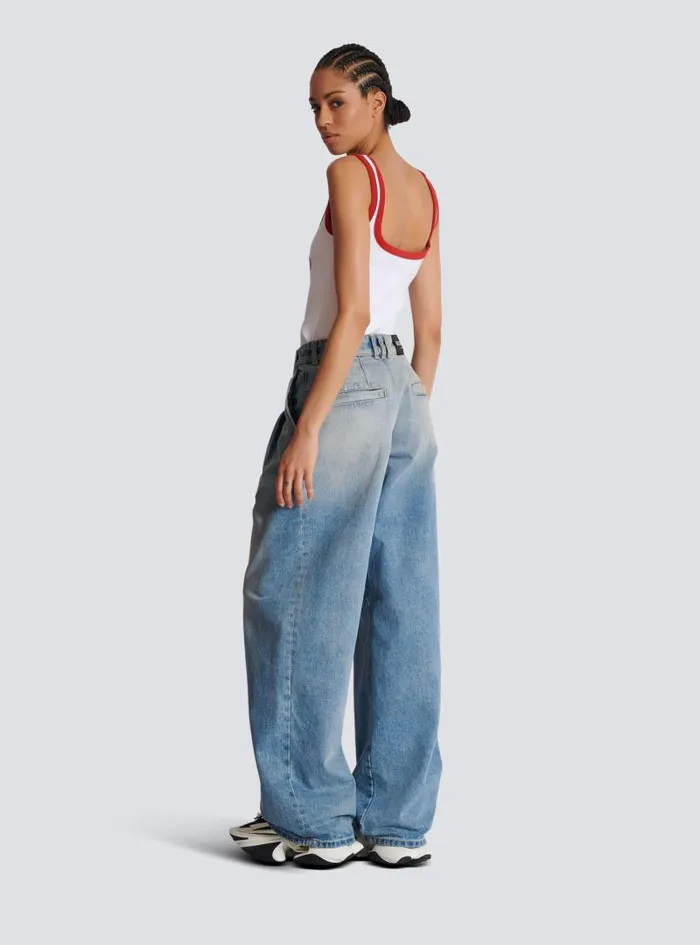 Balmain Denim Women Pleated Denim Jeans Blue