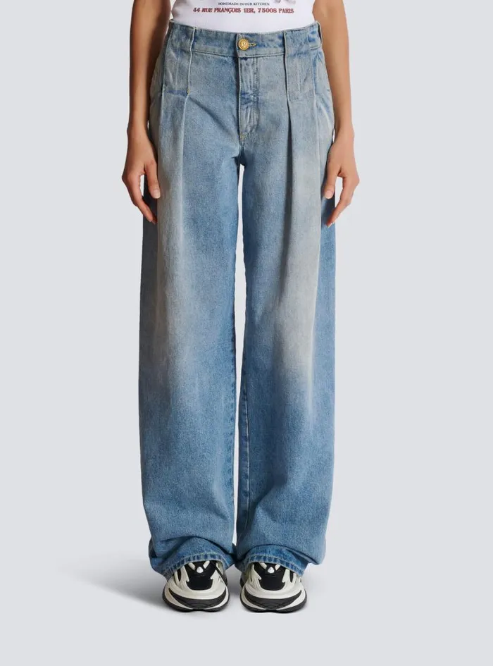 Balmain Denim Women Pleated Denim Jeans Blue