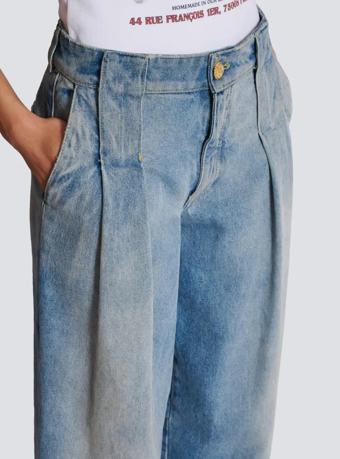 Balmain Denim Women Pleated Denim Jeans Blue