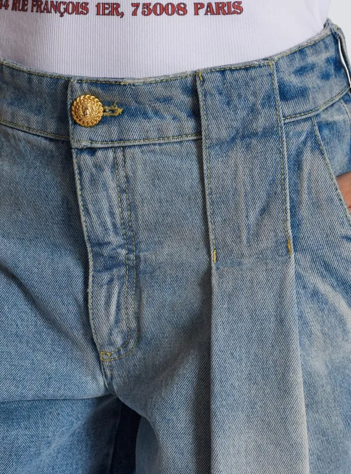 Balmain Denim Women Pleated Denim Jeans Blue
