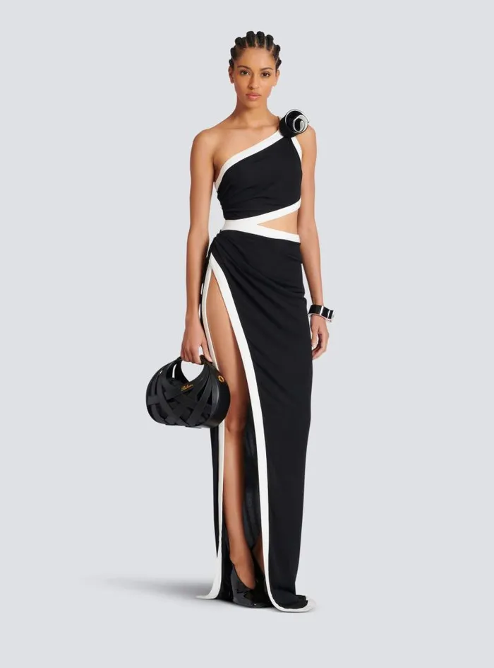 Balmain Dresses Women Asymmetric Dress With Rose Detail Black