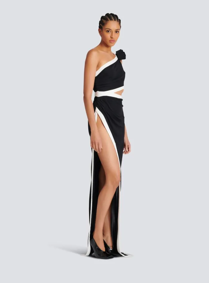 Balmain Dresses Women Asymmetric Dress With Rose Detail Black