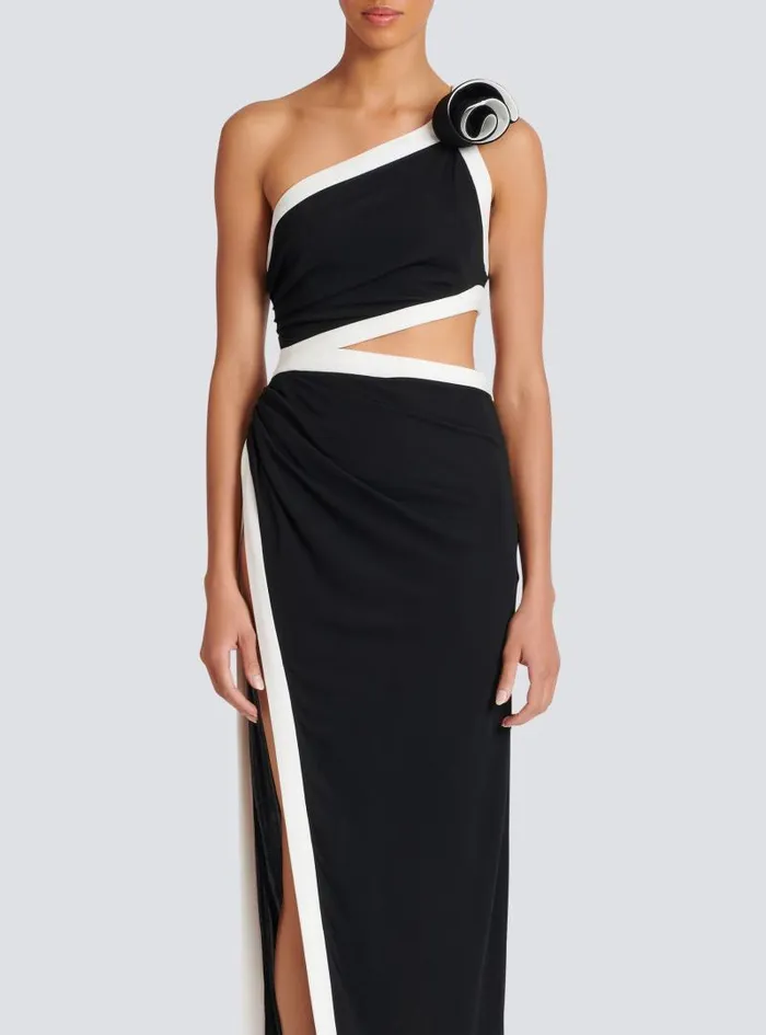 Balmain Dresses Women Asymmetric Dress With Rose Detail Black