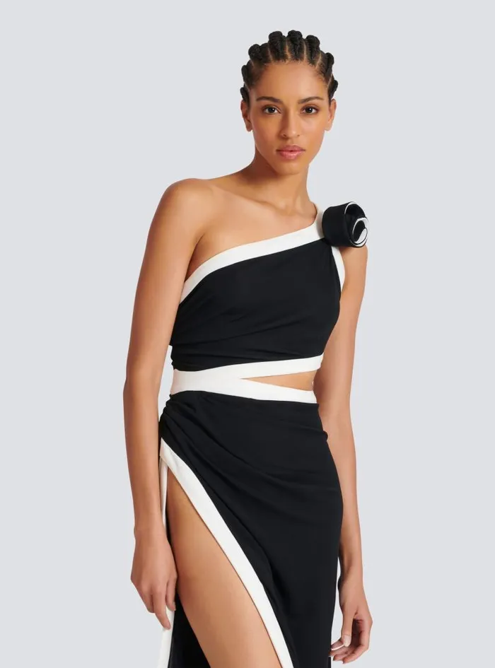 Balmain Dresses Women Asymmetric Dress With Rose Detail Black
