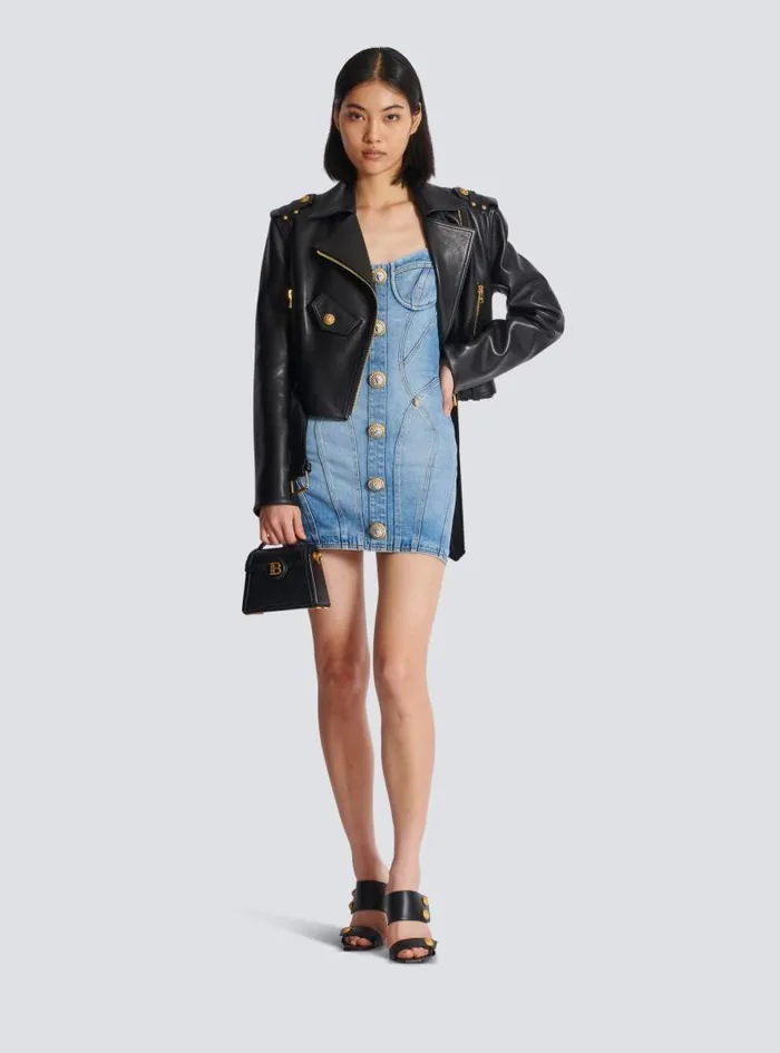 Balmain Dresses Women Buttoned Short Denim Dress Blue