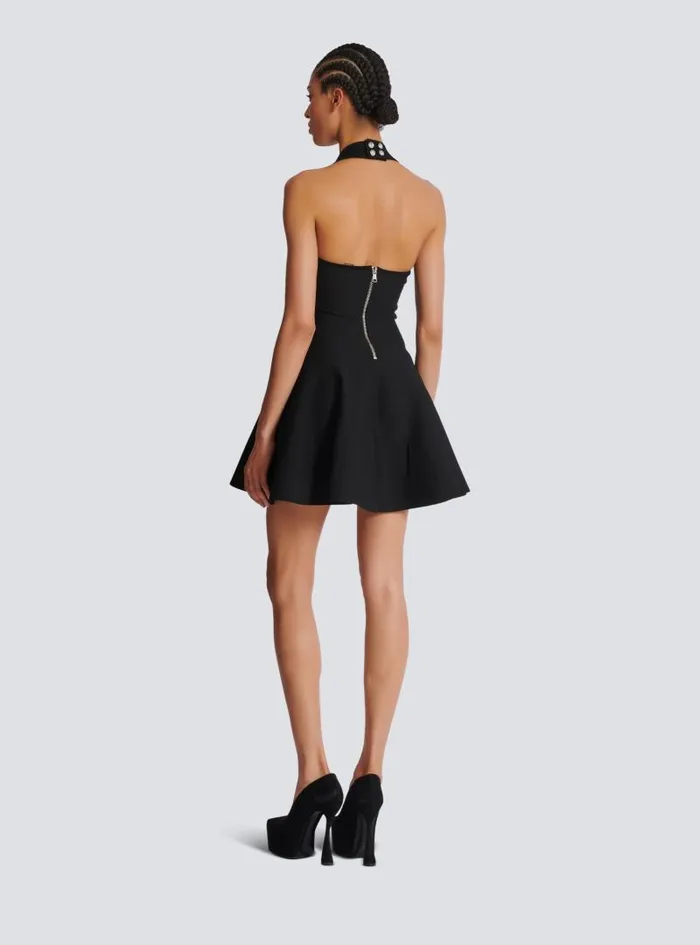 Balmain Dresses Women Flared Halterneck Knit Dress Black
