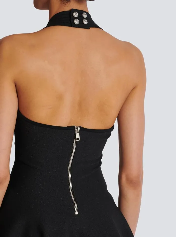 Balmain Dresses Women Flared Halterneck Knit Dress Black