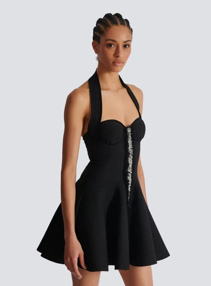 Balmain Dresses Women Flared Halterneck Knit Dress Black