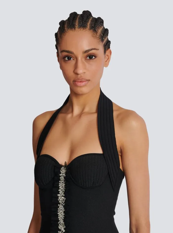 Balmain Dresses Women Flared Halterneck Knit Dress Black
