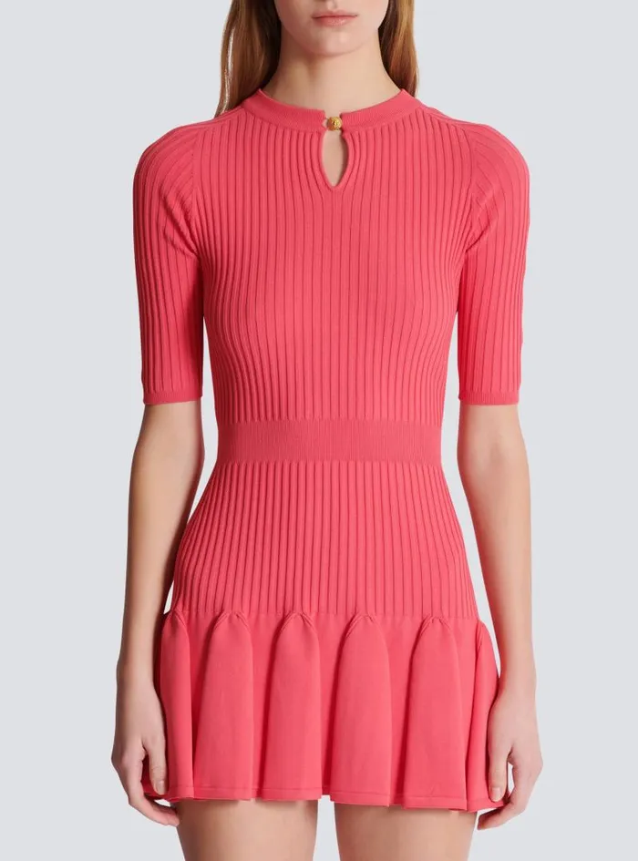 Balmain Dresses Women Flared Knit Dress Pink