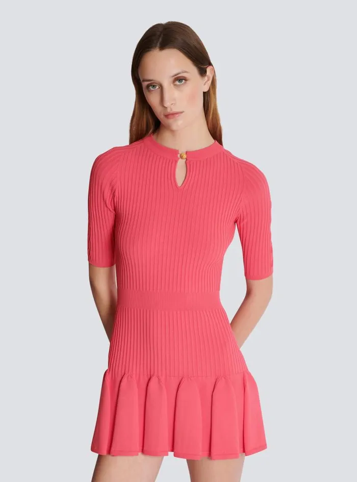Balmain Dresses Women Flared Knit Dress Pink