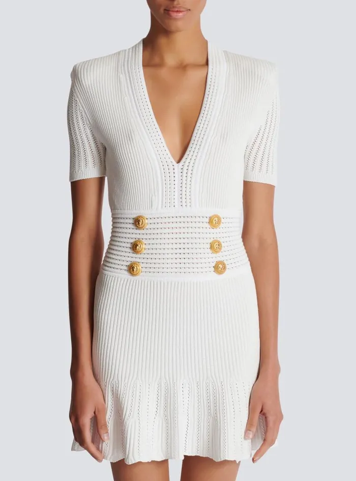 Balmain Dresses Women Flared Knit Dress White