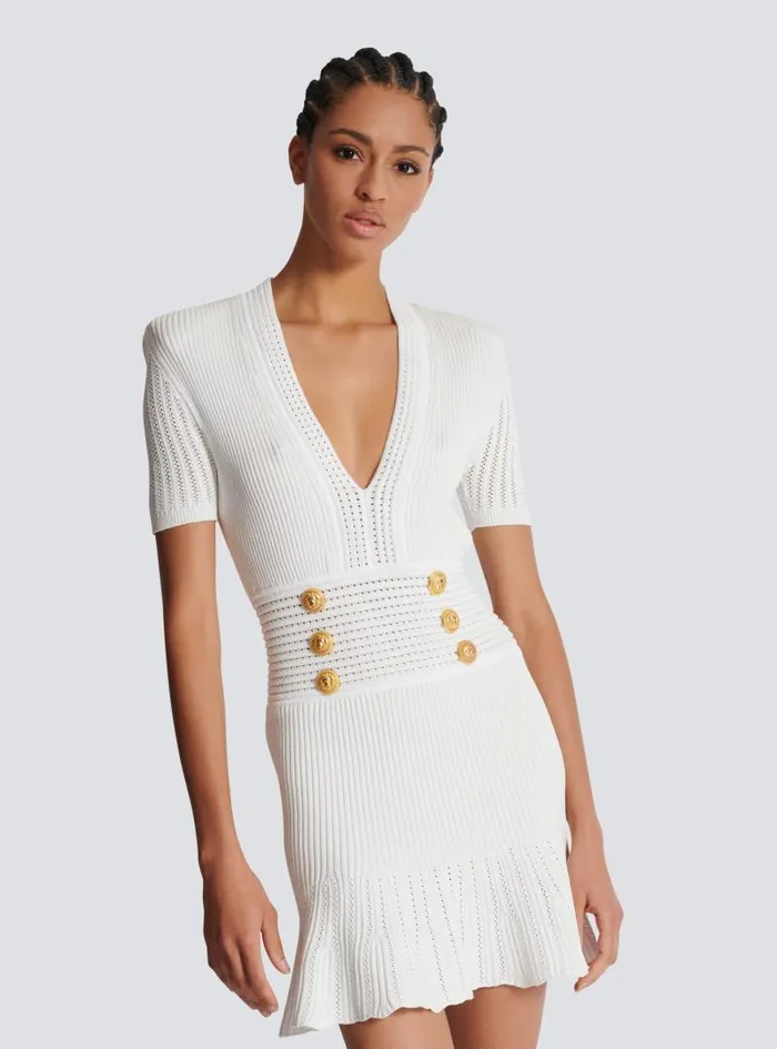 Balmain Dresses Women Flared Knit Dress White