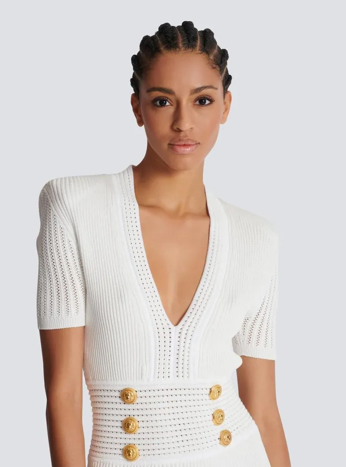 Balmain Dresses Women Flared Knit Dress White