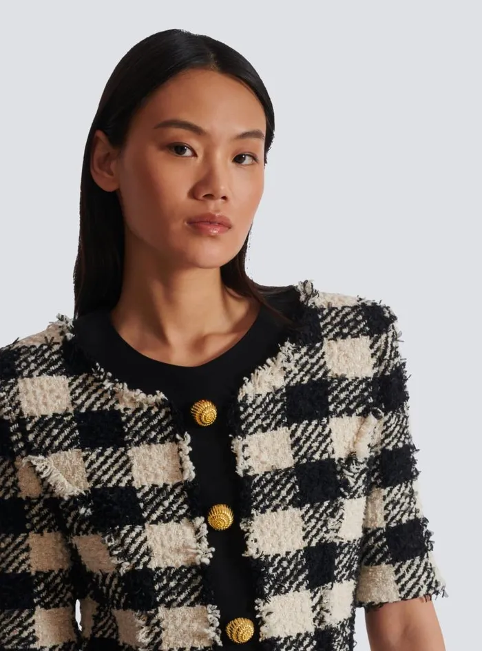 Balmain Dresses Women Gingham Tweed And Crepe Dress Black