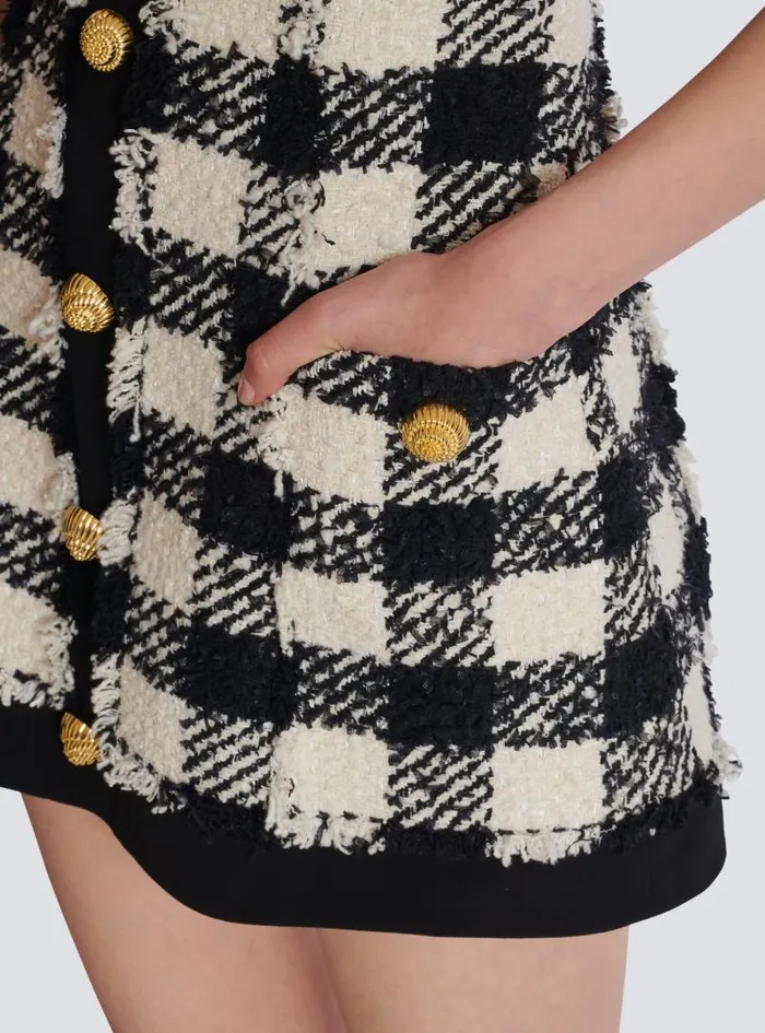 Balmain Dresses Women Gingham Tweed And Crepe Dress Black