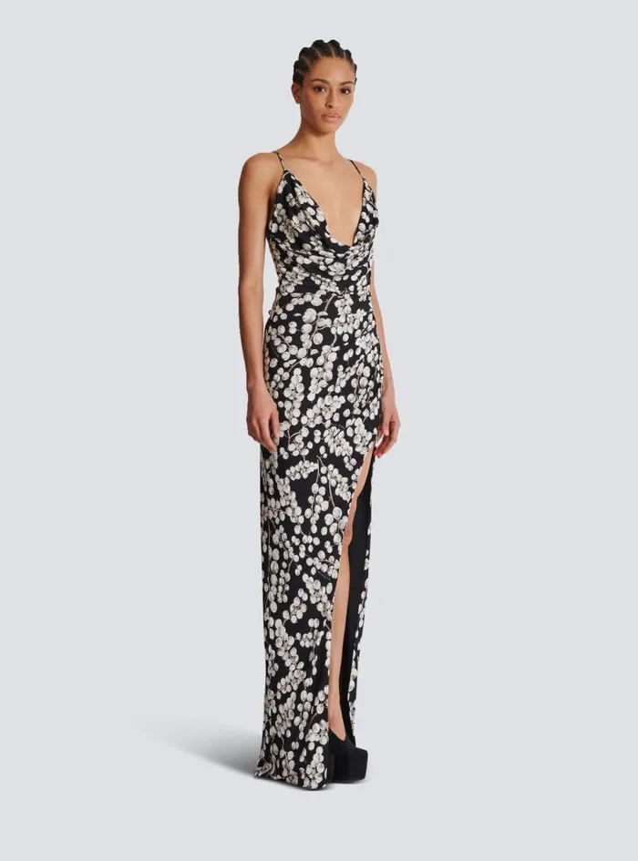Balmain Dresses Women Long Dress With Redcurrant Print Black