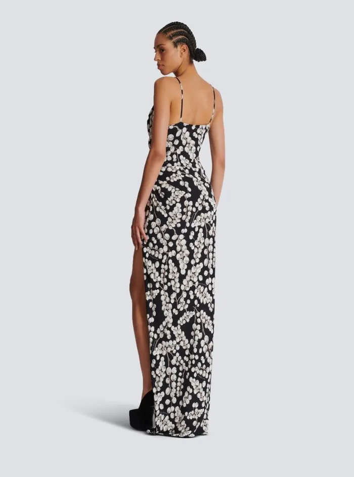 Balmain Dresses Women Long Dress With Redcurrant Print Black