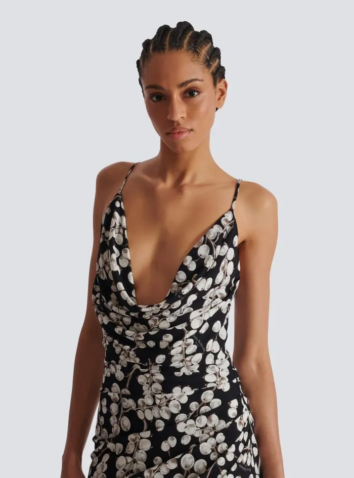 Balmain Dresses Women Long Dress With Redcurrant Print Black