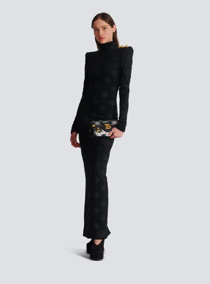 Balmain Dresses Women Long Gingham Boucl Dress Black