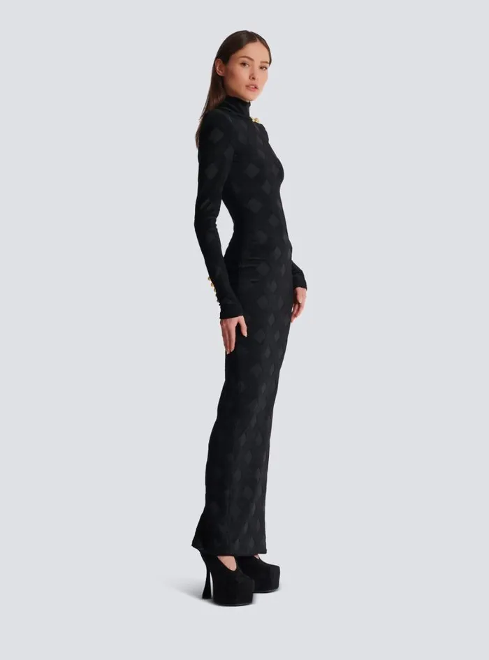 Balmain Dresses Women Long Gingham Boucl Dress Black