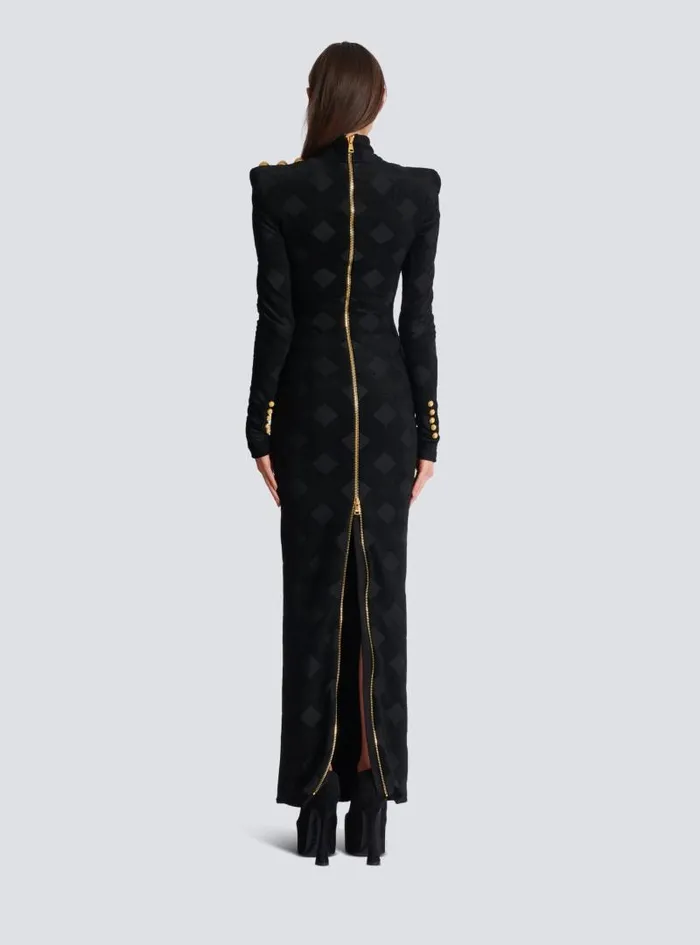 Balmain Dresses Women Long Gingham Boucl Dress Black