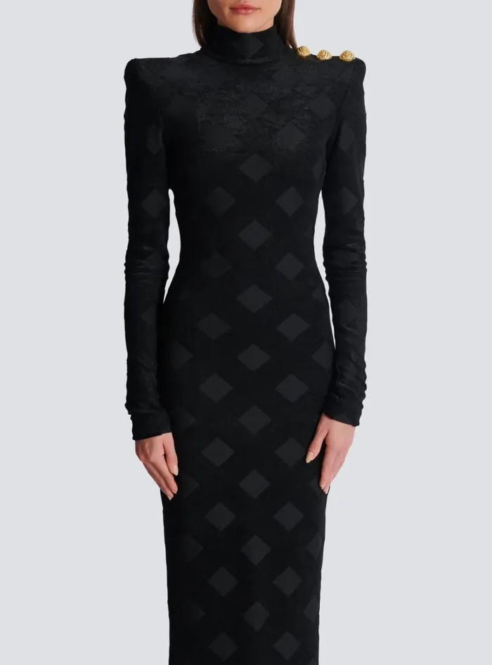 Balmain Dresses Women Long Gingham Boucl Dress Black