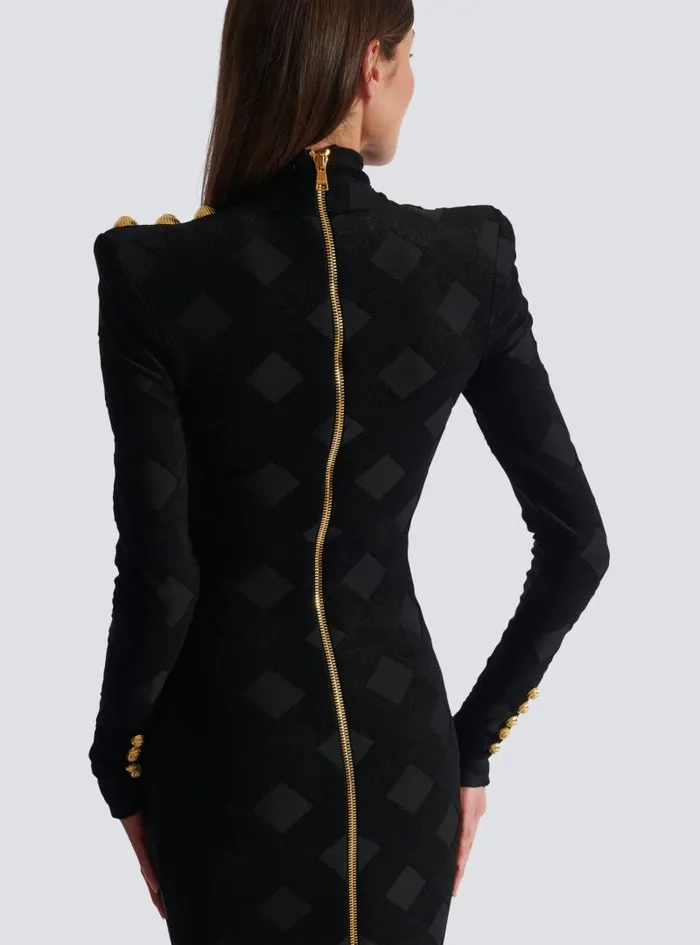 Balmain Dresses Women Long Gingham Boucl Dress Black