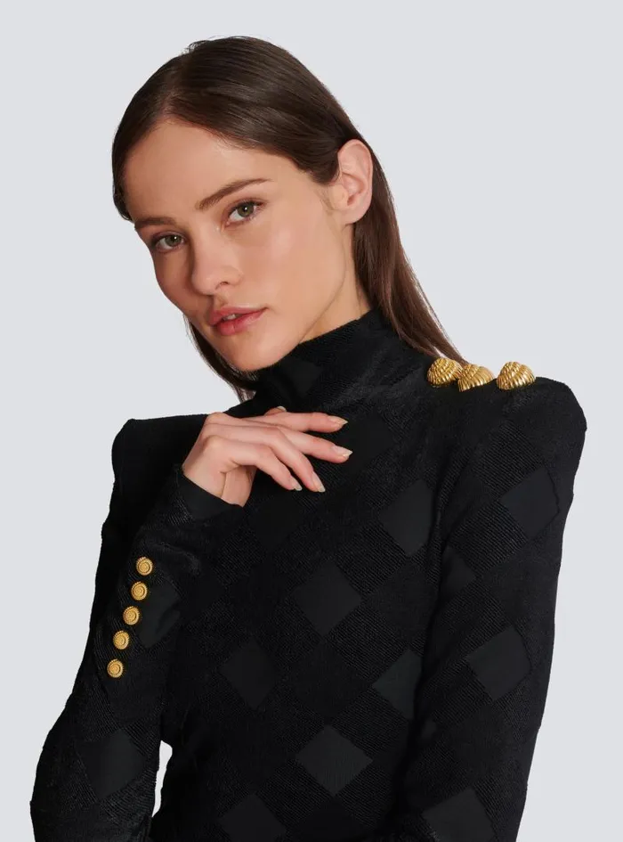 Balmain Dresses Women Long Gingham Boucl Dress Black
