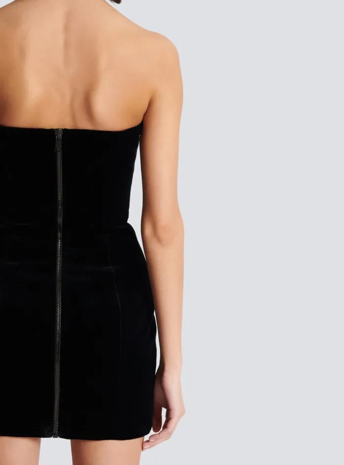 Balmain Dresses Women Paisley Embroidered Strapless Dress Black