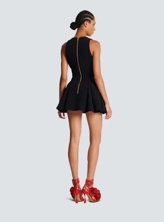Balmain Dresses Women Pleated Flared Crepe Dress Black