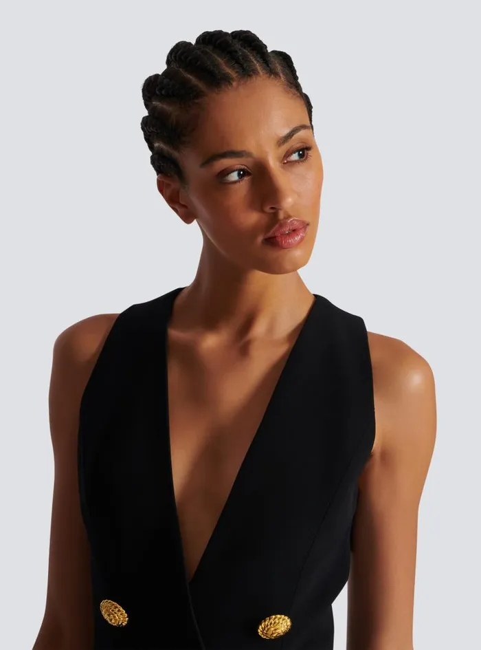 Balmain Dresses Women Pleated Flared Crepe Dress Black