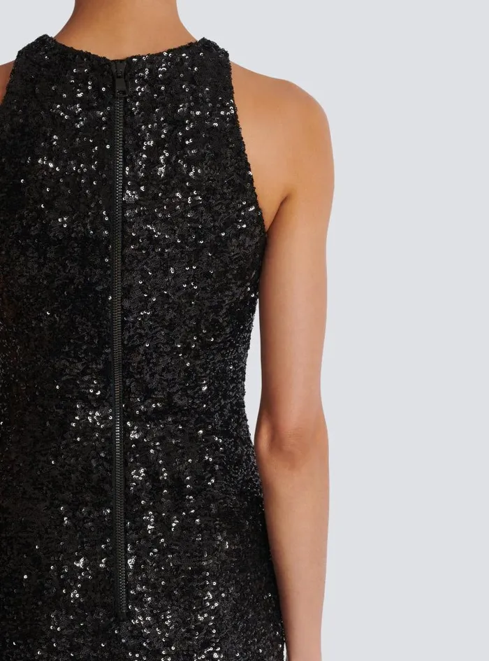 Balmain Dresses Women Sequin Dress With Grape Embroidery Black