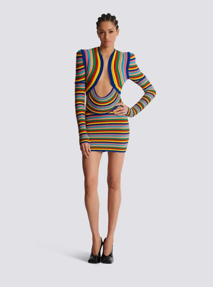 Balmain Dresses Women Short Dress In Multicoloured Rolled Knit Multicolor