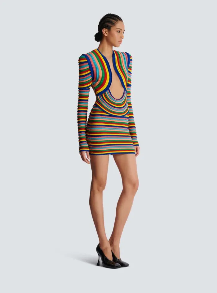 Balmain Dresses Women Short Dress In Multicoloured Rolled Knit Multicolor