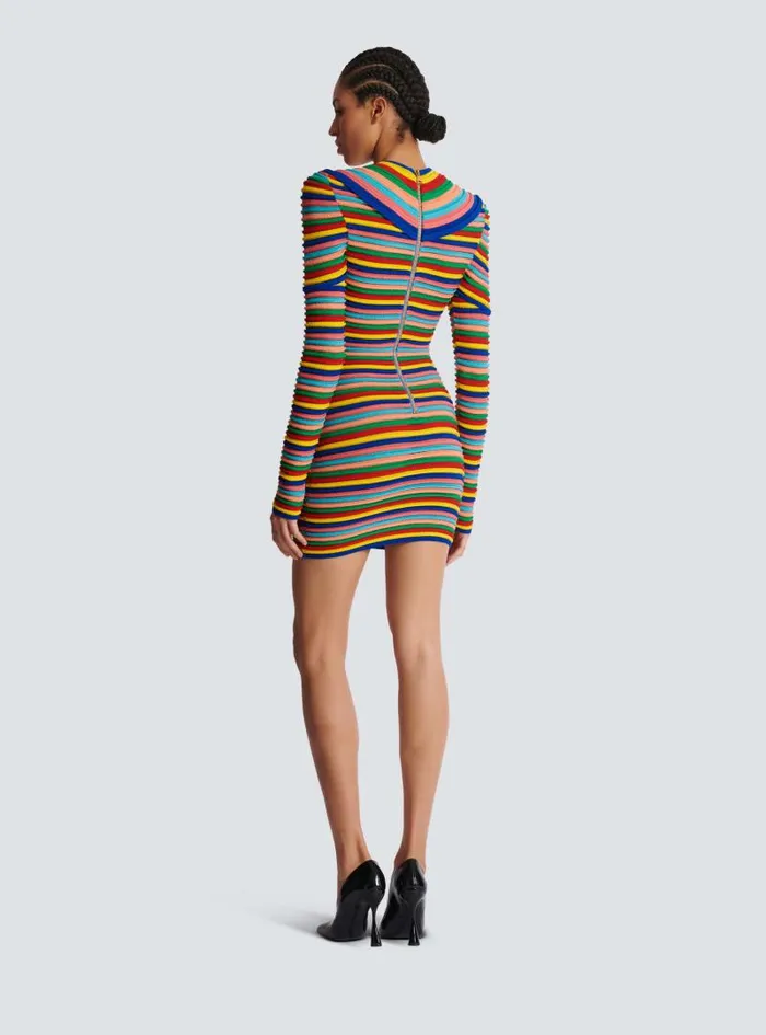 Balmain Dresses Women Short Dress In Multicoloured Rolled Knit Multicolor