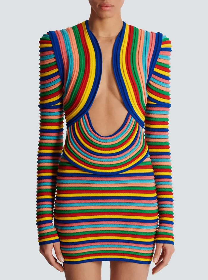 Balmain Dresses Women Short Dress In Multicoloured Rolled Knit Multicolor