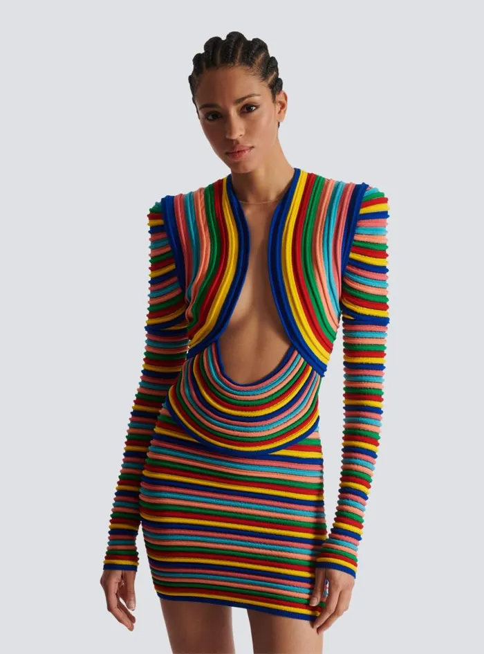 Balmain Dresses Women Short Dress In Multicoloured Rolled Knit Multicolor