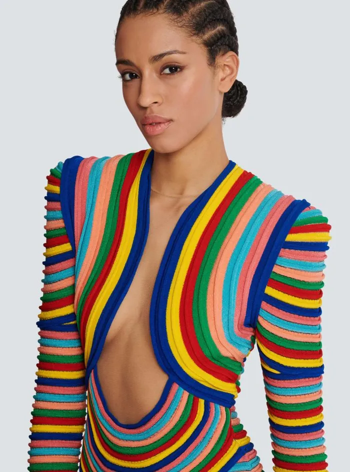 Balmain Dresses Women Short Dress In Multicoloured Rolled Knit Multicolor