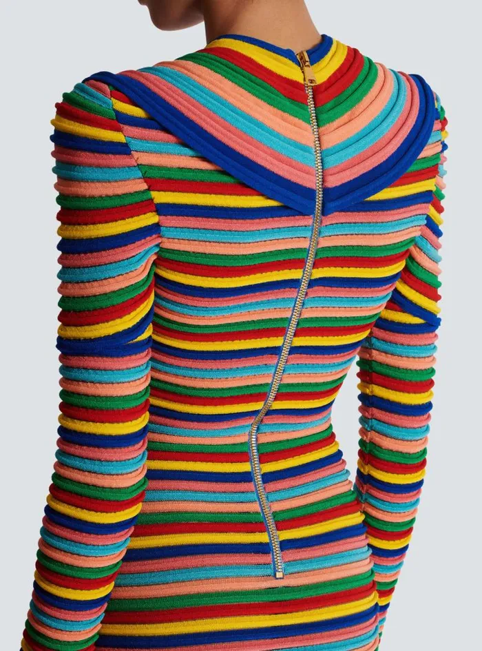 Balmain Dresses Women Short Dress In Multicoloured Rolled Knit Multicolor