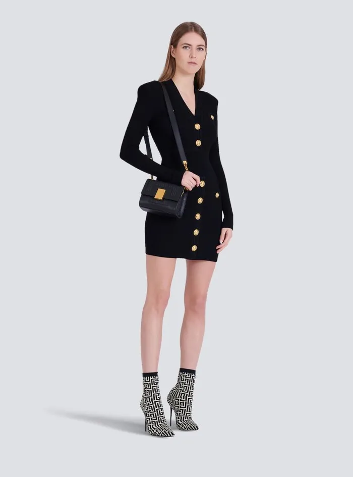 Balmain Dresses Women Short Ecodesigned Knit Dress With Goldtone Buttons Black