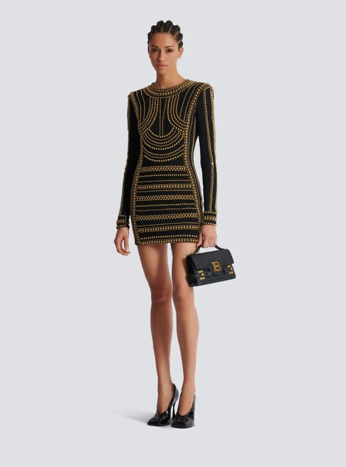 Balmain Dresses Women Short Gold Beadembroidered Dress Gold