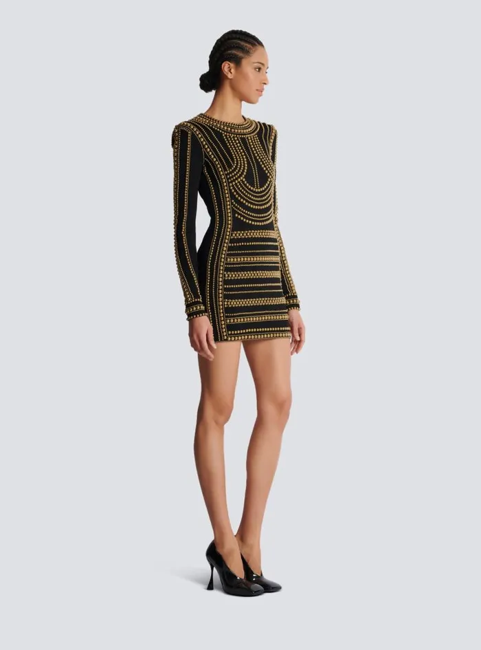 Balmain Dresses Women Short Gold Beadembroidered Dress Gold