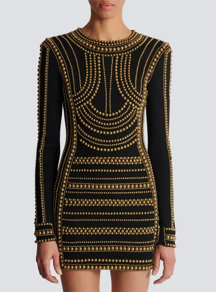Balmain Dresses Women Short Gold Beadembroidered Dress Gold