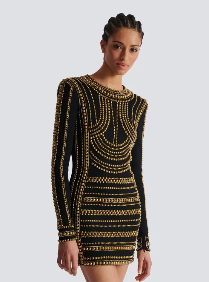 Balmain Dresses Women Short Gold Beadembroidered Dress Gold