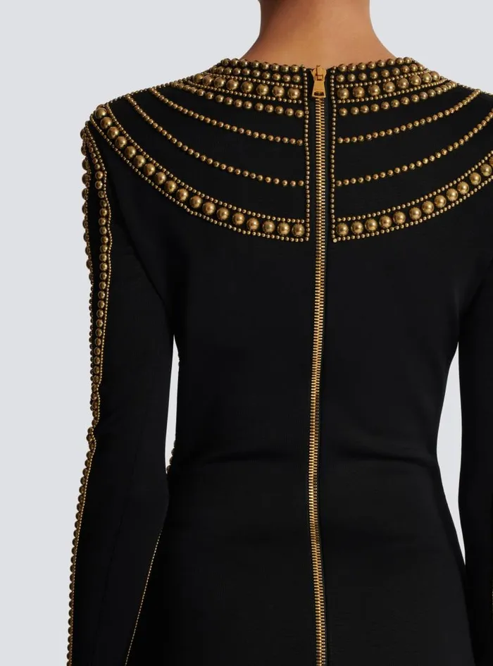 Balmain Dresses Women Short Gold Beadembroidered Dress Gold