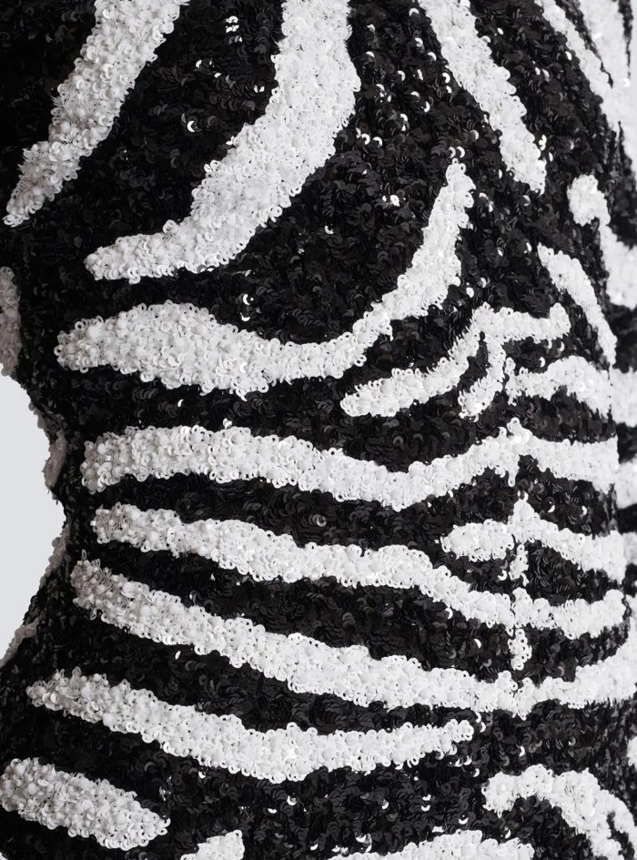 Balmain Dresses Women Short Twotone Zebra Sequin Dress White