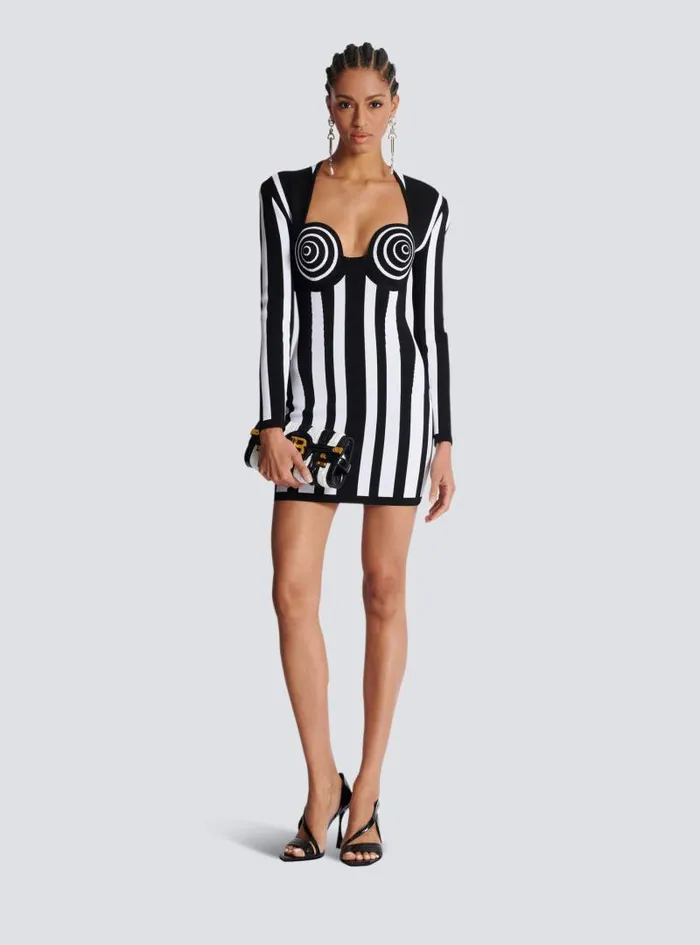 Balmain Dresses Women Striped Knit Dress Black
