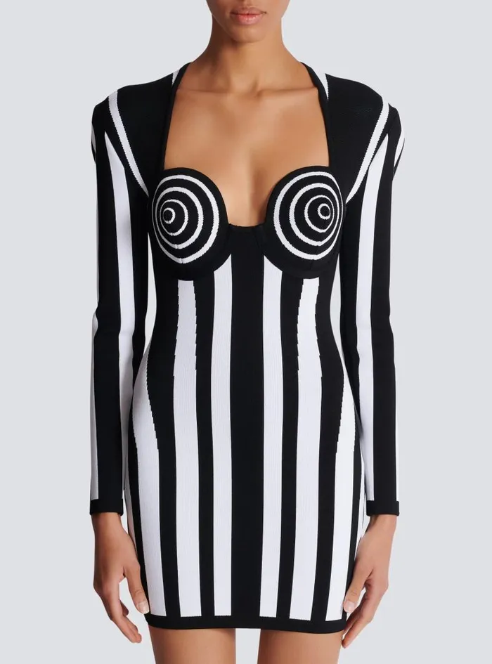Balmain Dresses Women Striped Knit Dress Black