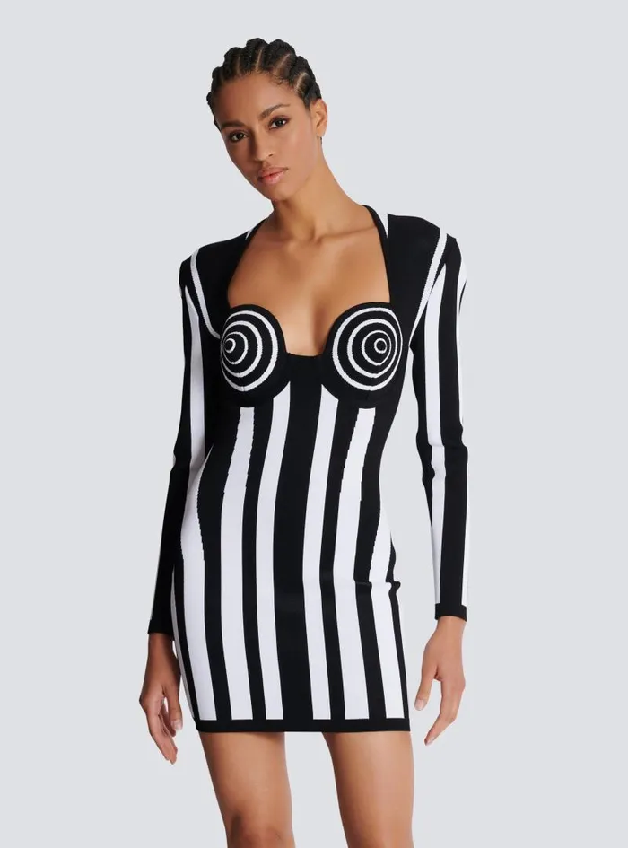 Balmain Dresses Women Striped Knit Dress Black